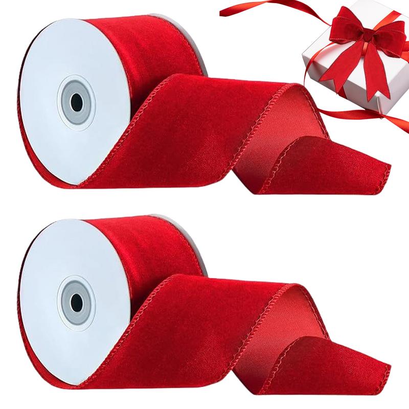 2 Rolls Packaging Wired Velvet - Velvet Ribbon Roll 评论和价格
