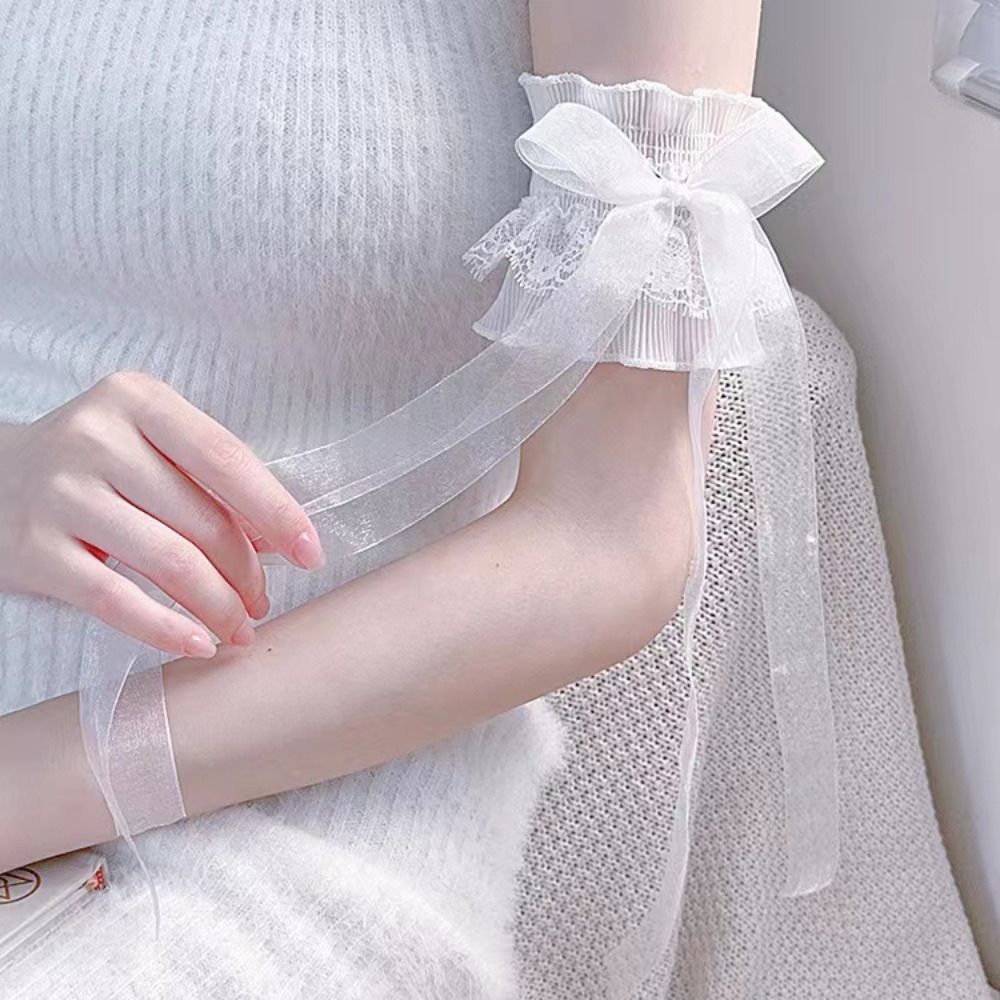 Fashion Lace Lolita Arm Sleeve - Lace Ribbon Trim 评论和价格
