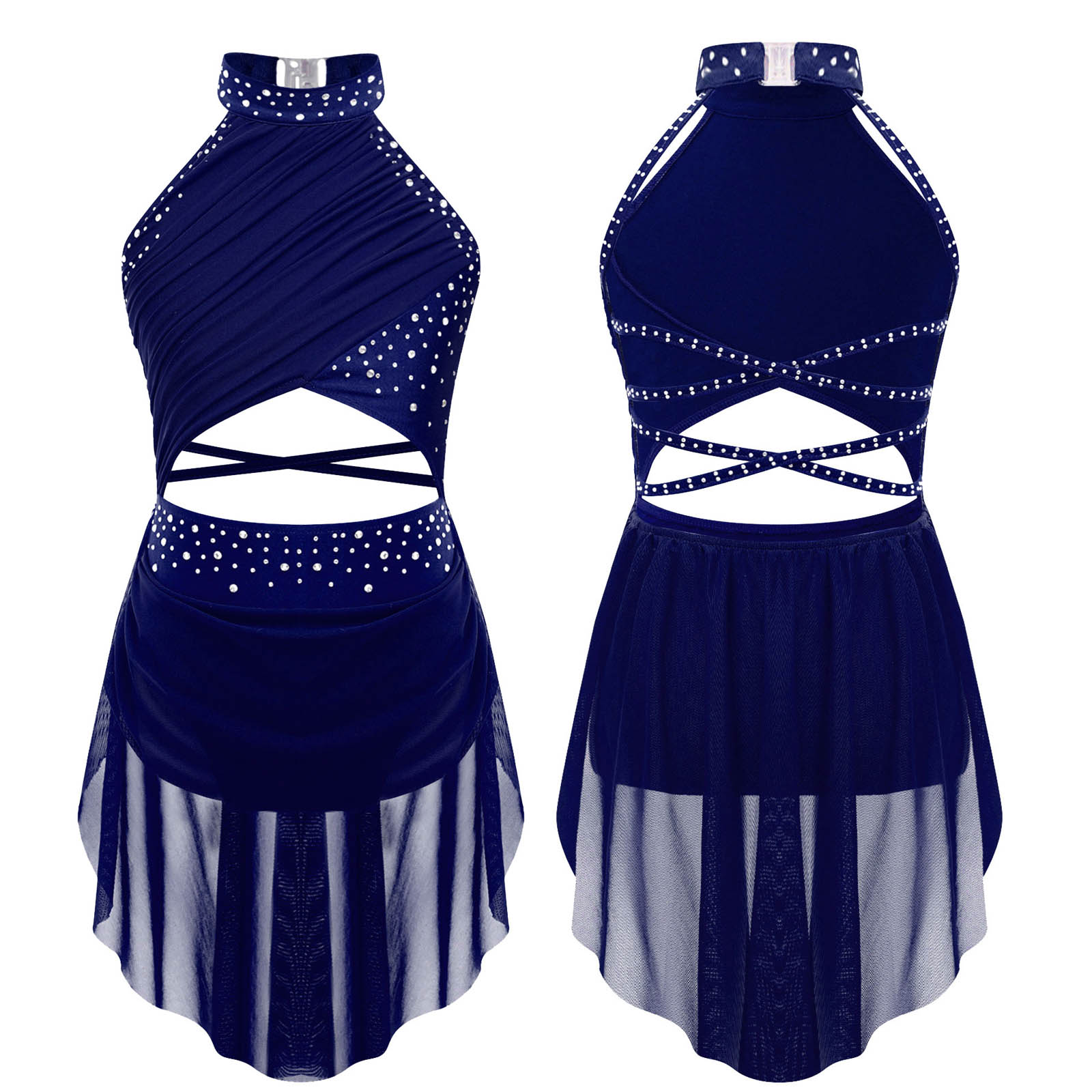Kids Girls Ballet Leotard Dres - Rhinestone Banding Trim 评论和价格