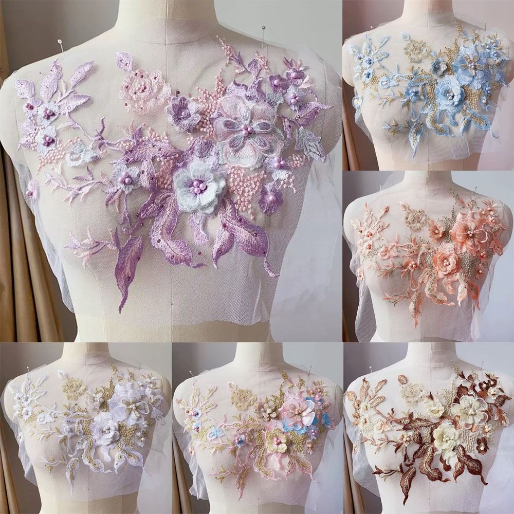 3D Flowers Beaded Lace Fabrics - Applique Patch Flower 评论和价格