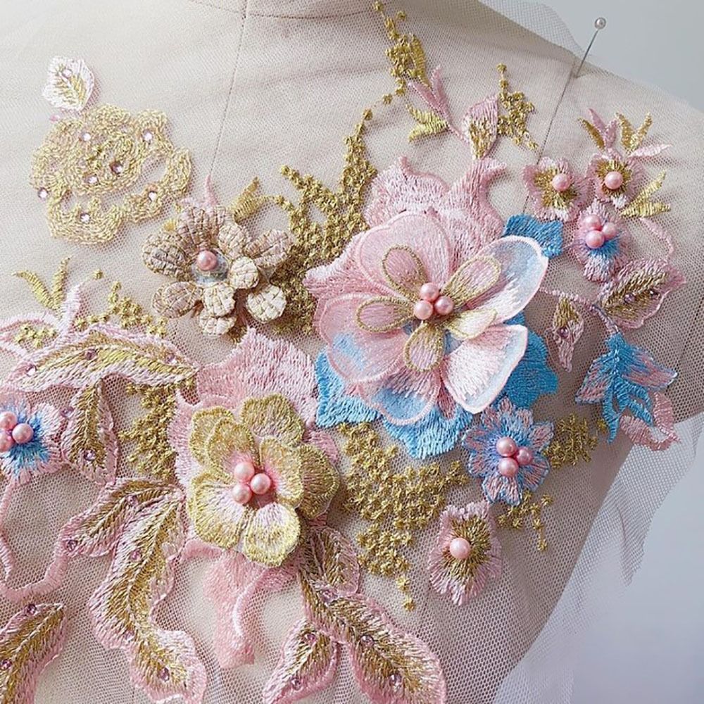 3D Flowers Beaded Lace Fabrics - Applique Patch Flower 评论和价格
