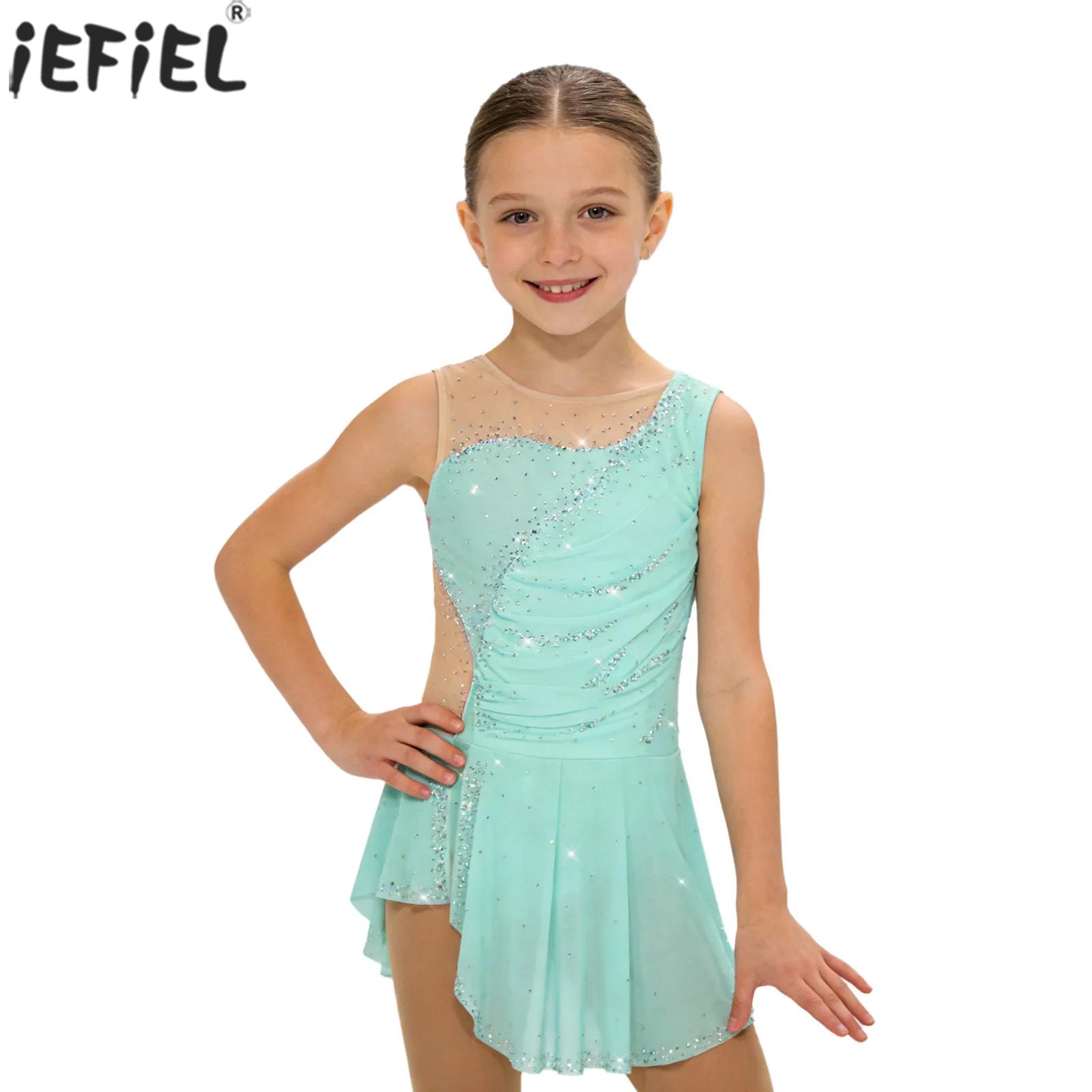 Kids Girls Figure Ice Skating  - Rhinestone Banding Trim 评论和价格