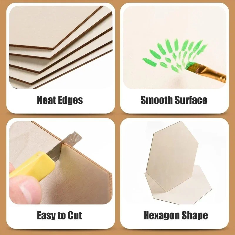 10-120mm Wooden Hexagon Blank  - Craft Embellishment 评论和价格