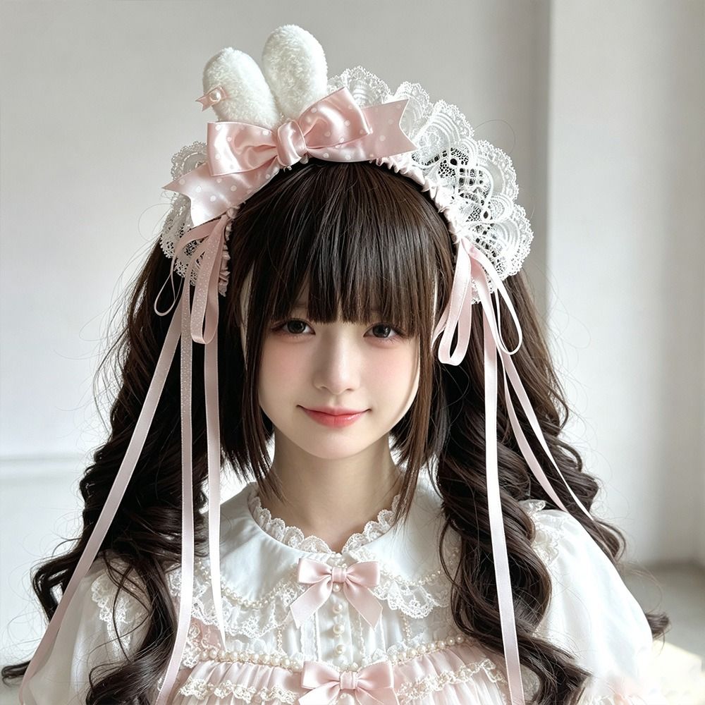 New Polka Dot Bow Bunny Ear He - Lace Ribbon Trim 评论和价格