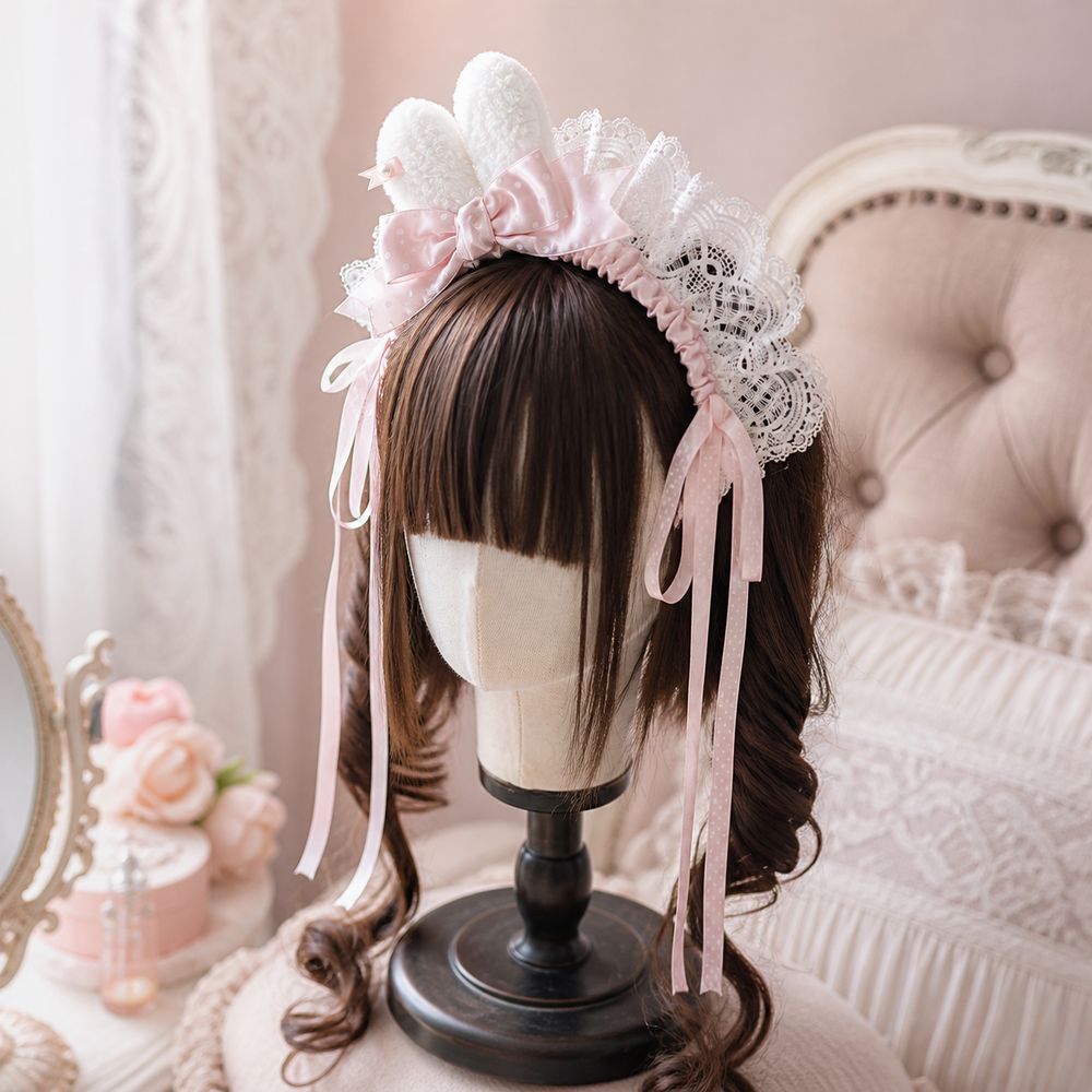 New Polka Dot Bow Bunny Ear He - Lace Ribbon Trim 评论和价格
