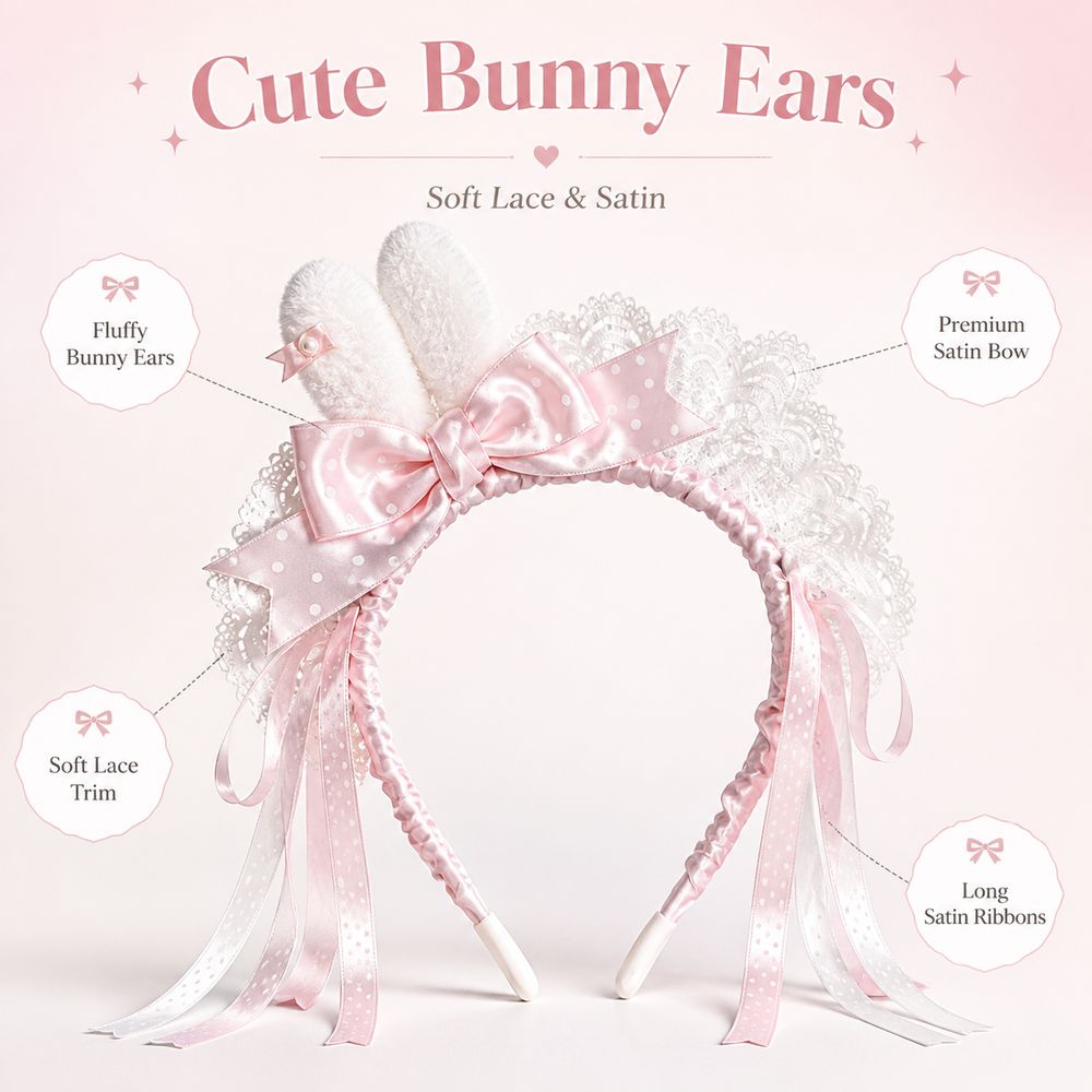 New Polka Dot Bow Bunny Ear He - Lace Ribbon Trim 评论和价格