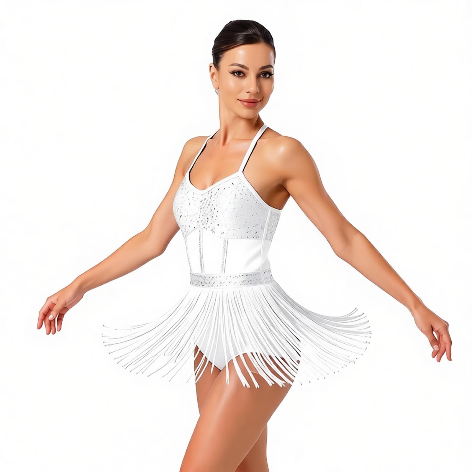 Women Tassel Latin Dance Leota - Rhinestone Banding Trim 评论和价格